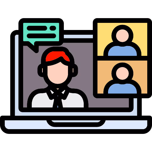 Chat step icon with team on video call, highlighting roofing strategy planning session for more qualified leads
